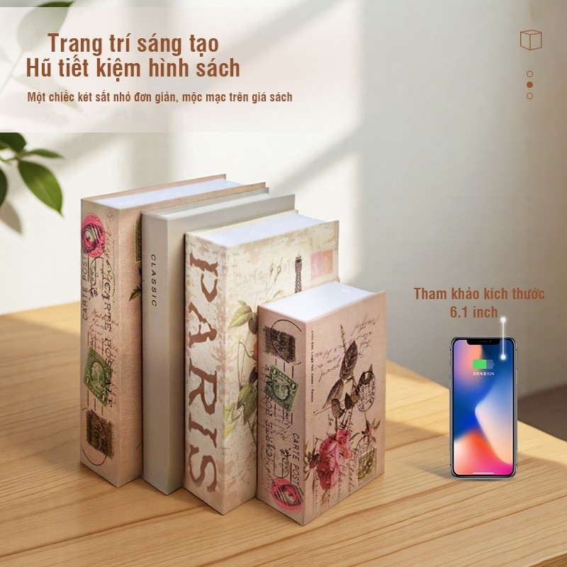 Két sắt mini hình sách có khóa mật khẩu – Hộp đựng tiền, tiền xu an toàn, thiết kế trang trí tiện lợi