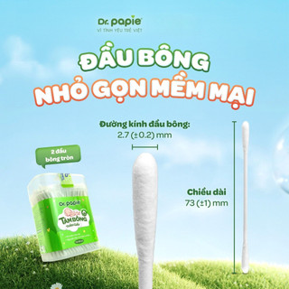 Tăm bông thân giấy Dr.Papie 2 đầu bông 100% cotton mềm mại, an toàn, vệ sinh cho bé sơ sinh hằng ngày (280c/hộp)