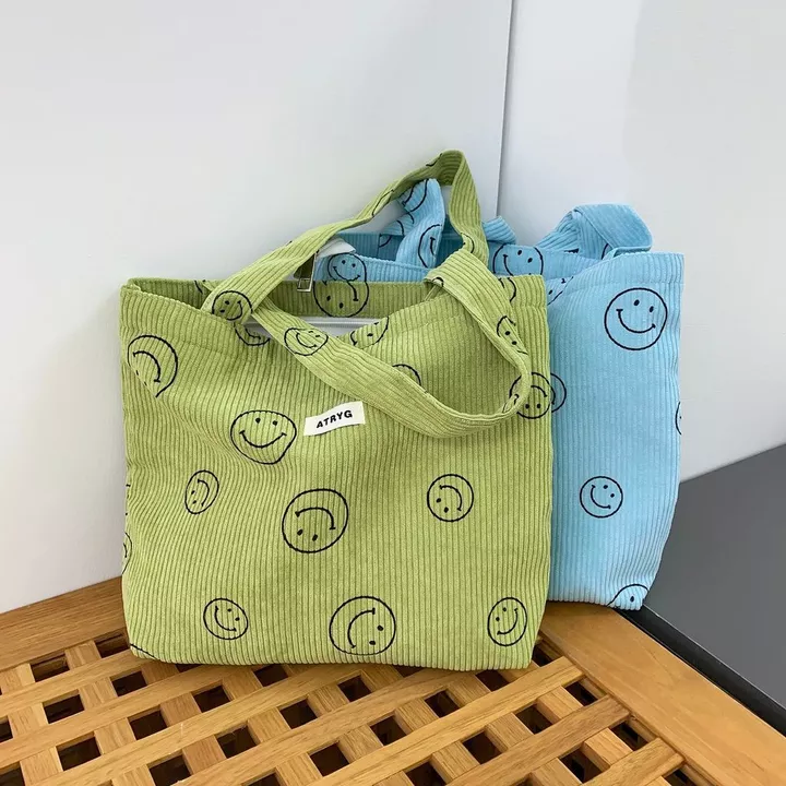 Túi tote vải nhung nụ cười Túi tote vải nhung Túi tote vải nhung Túi đựng đồ ăn trưa Túi đựng sức chứa lớn Túi vải dệt Túi vải Dây kéo Túi thông thường Túi vuôn – 7