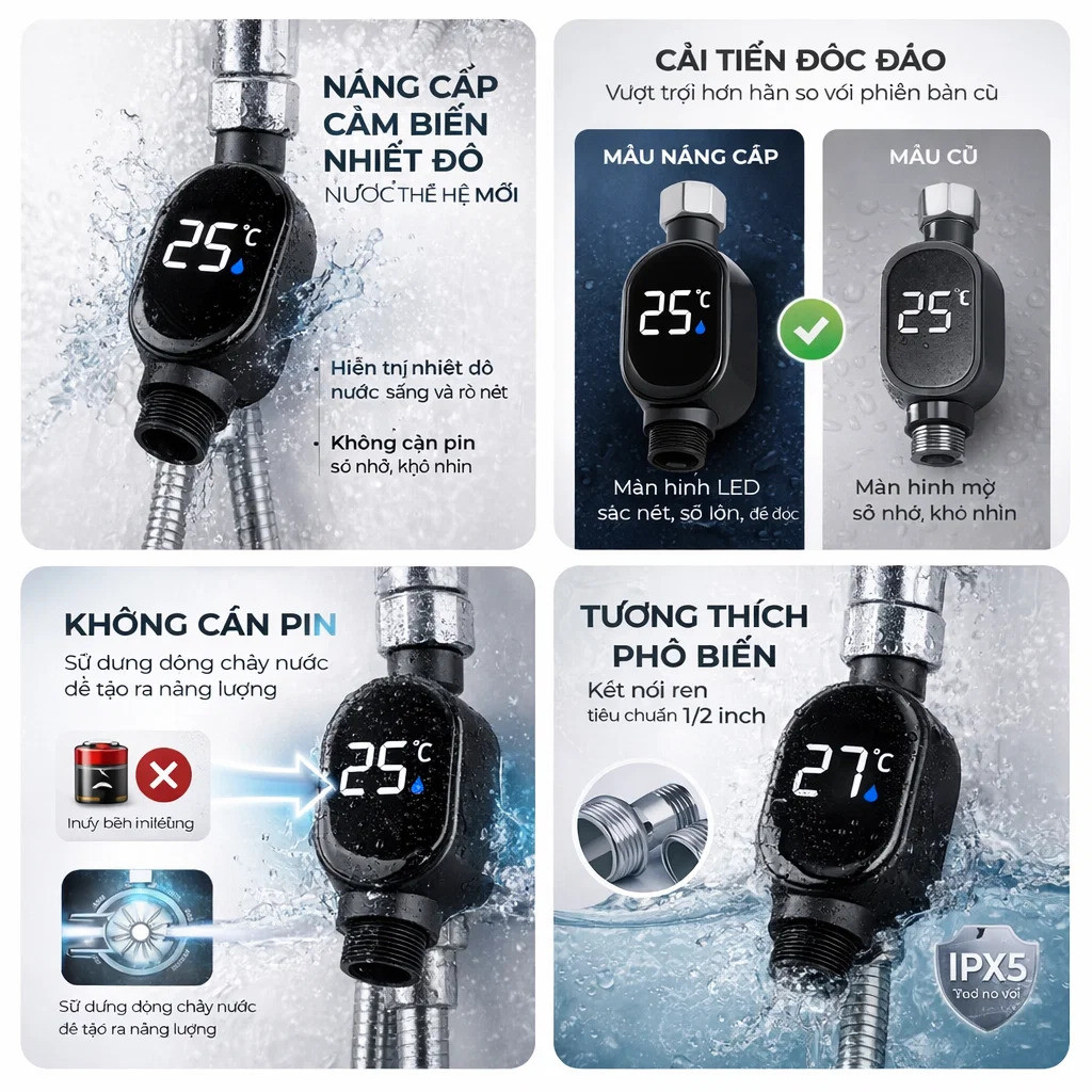 🔥Giá sốc🔥Màn hình hiển thị nhiệt độ cho vòi hoa sen, màn hình hiển thị nhiệt độ thông minh chống nước/Nhiệt kế thông minh kiểm soát nhiệt độ hiệu quả / nhiệt kế tắm an toàn cho bé