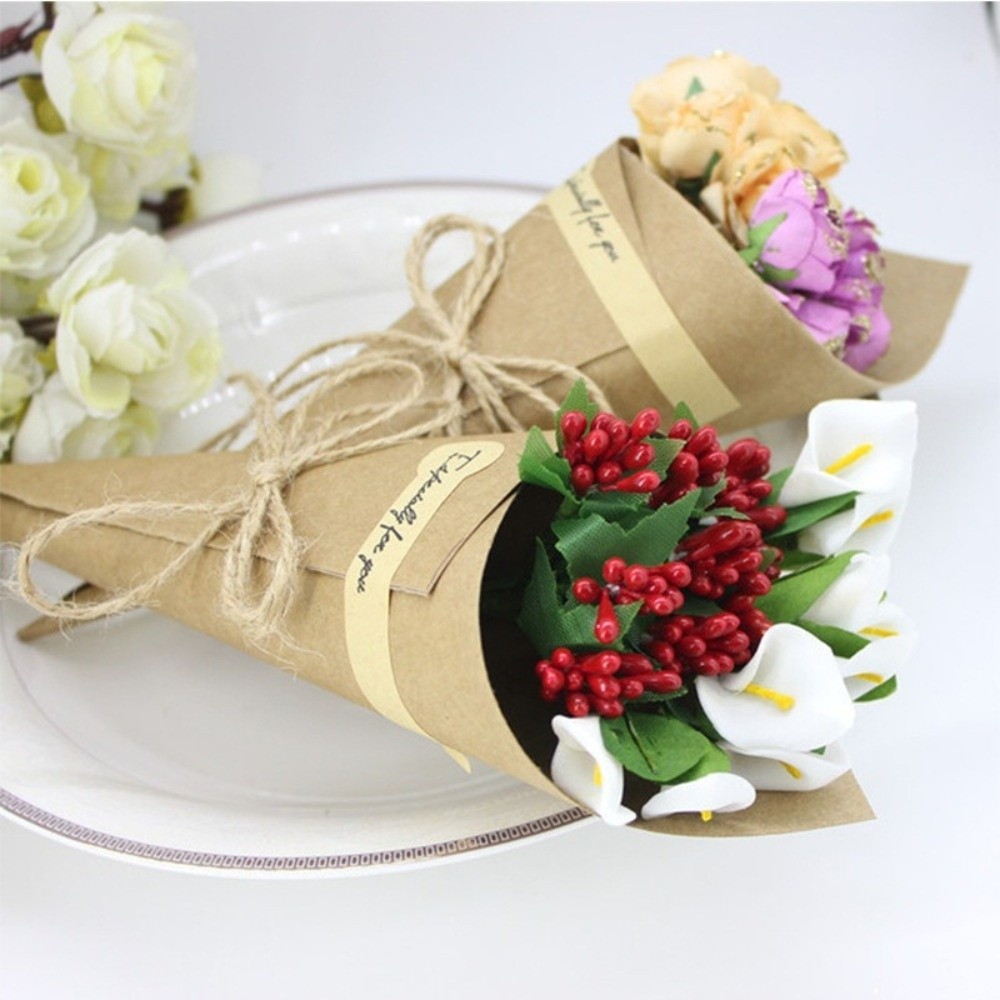 BEABOUT 50 Chiếc Ống Gói Bó Hoa, DIY Handmade Giấy Kraft Hoa Nón Giá Đỡ, Phong Cách Cổ Điển Có Dây Thẻ Confetti Giá Đỡ Trang Trí Đám Cưới