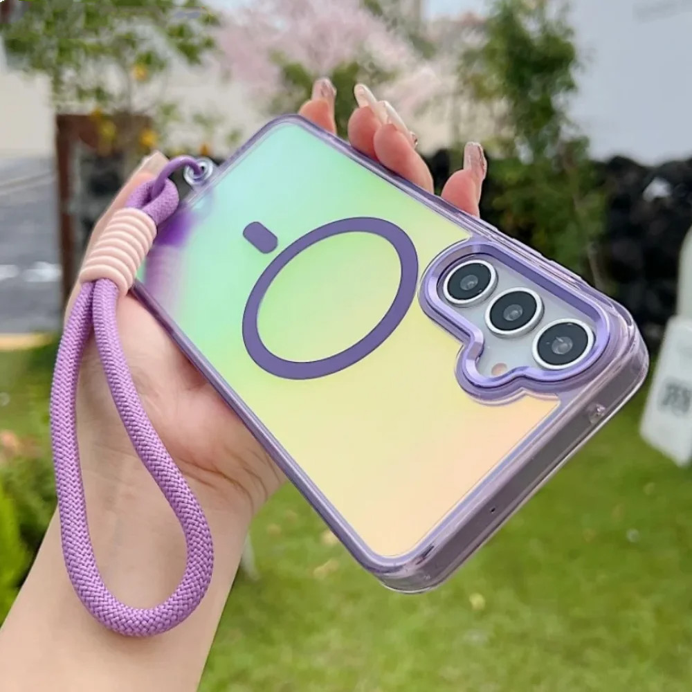 Gradient Laser Dây Đeo Tay Từ Tính Dành Cho Samsung S26 S25 S24 Ultra S26 Plus S24 S25 FE Edge Acrylic Cover