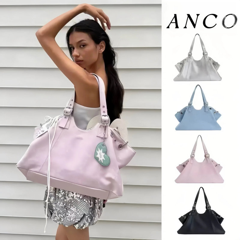 ANCO 2026 Túi xách trang trí đinh tán mới Hàn Quốc YK Zipper Túi tote công suất lớn Túi xách xách tay đơn thời trang Túi xách chéo dành cho phụ nữ Đầu máy cá nhân Túi xách vai gió