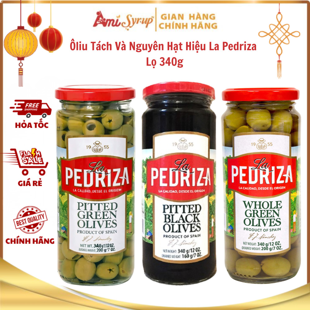 Oliu Xanh Tách Và Nguyên Hạt Hiệu La Pedriza Lọ 340g, Quả To Mọng Giòn Tan