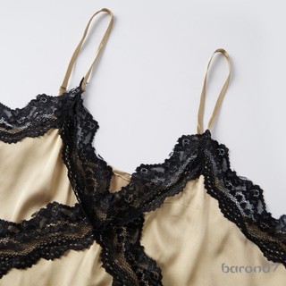 Nữ Satin Camisole Không Tay Spaghetti Dây Ren Chắp Vá Áo Bể Mùa Hè