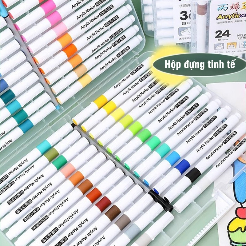 Bút màu Acrylic Marker 48 màu cao cấp, bút lông màu vẽ tranh cho học sinh và người yêu hội họa
