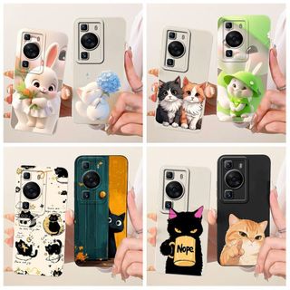 Ốp Chống Sốc Cho Huawei P60 / P60 Pro MNA-LX9 / P60 Ốp Điện Thoại Nghệ Thuật Mới Sáng Tạo Thỏ Mèo Silicon Mềm Kẹo TPU Cover