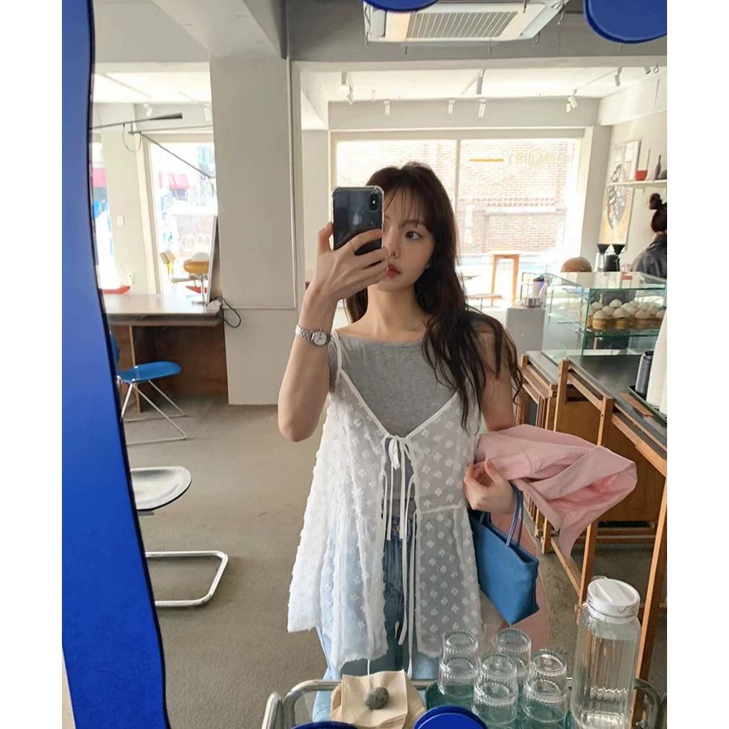 Milyfashion Ba Lê Phong Cách Thêu Ren Lớp Sling Phong Cách Mới Dây Đeo Thời Trang
