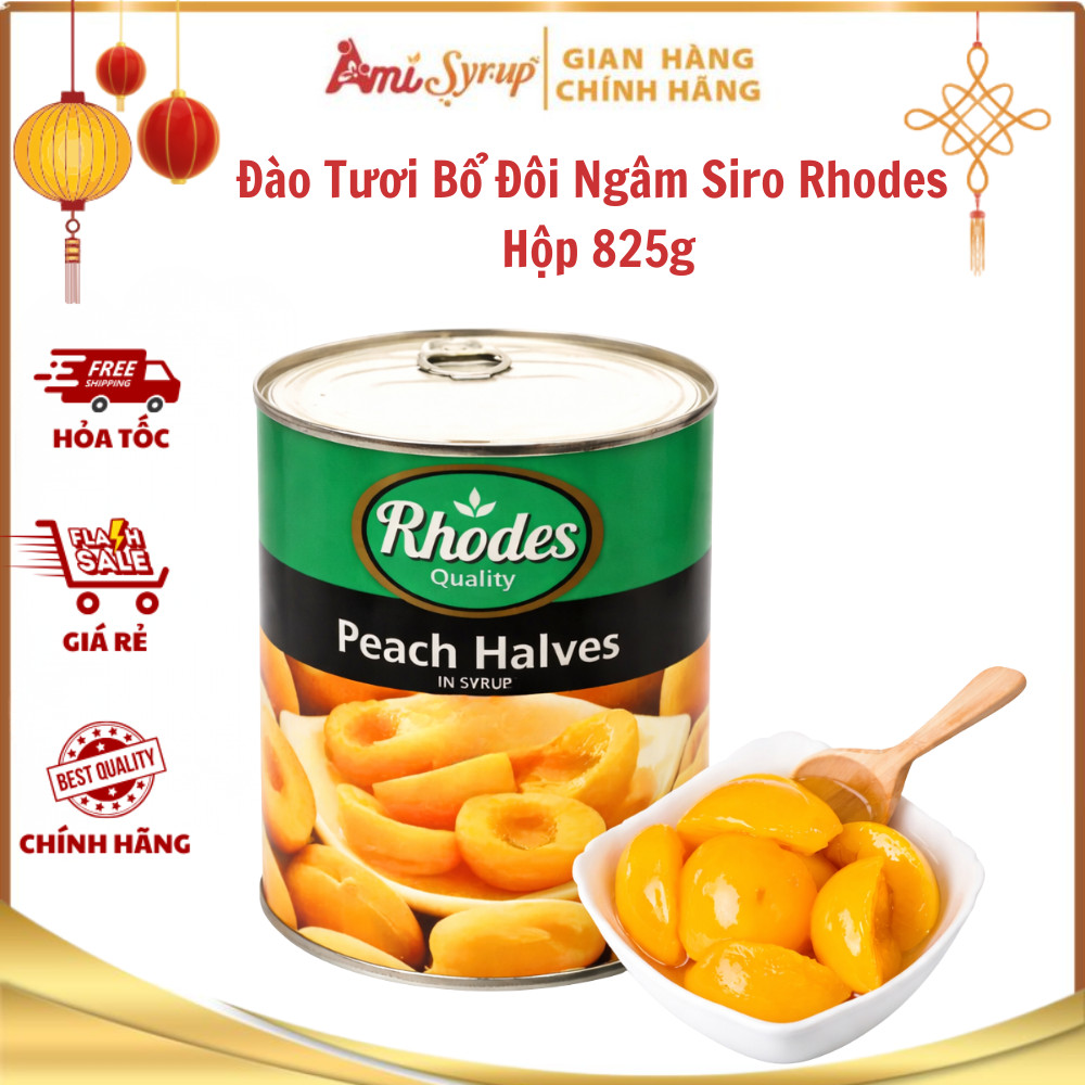 Đào Tươi Bổ Đôi Ngâm Siro Rhodes Peach Halves Hộp 825g Topping Đồ Uống, Trang Trí Bánh