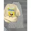 Sét Bộ Áo Dễ Thương In Bọt Biển Vàng Mix Kèm Quần Dài kẻ Sọc Chất Đũi Cotton Mềm Mát