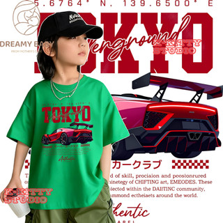 COD✅ (Hồ Chí Minh)DREAMY BABY Hình ảnh xe đua，—lỏng lẻoÁo thun cổ tròn tay ngắn，Màu đỏ kiểu dáng