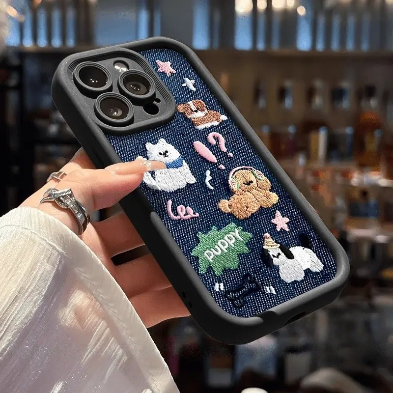 Ốp lưng Iphone Mẫu chó có hiệu ứng thêu cho iPhone 12 13 14 16 15 11  pro max plus 7 xr xs