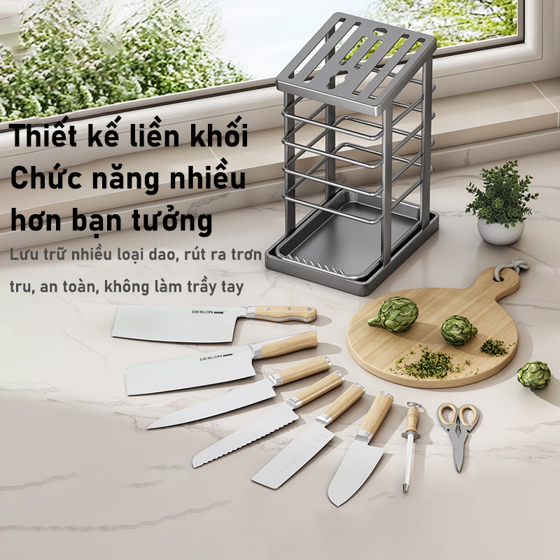 Kệ Để Dao Inox Cao Cấp - Thiết Kế Thoáng Khí, Có Khay Hứng Nước Chống Han Rỉ, Giúp Góc Bếp Gọn Gàng & Sạch Sẽ