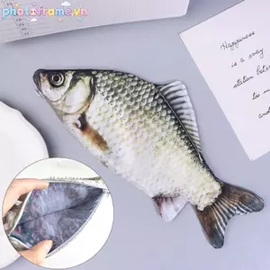 Photoframe Crucian Cá Chép Túi Bút Hình Cá Thực Tế Túi Trang Điểm Bút Chì Có Dây Kéo Ba Đến Trường Bút Chì Túi Đựng Bút Chì VN