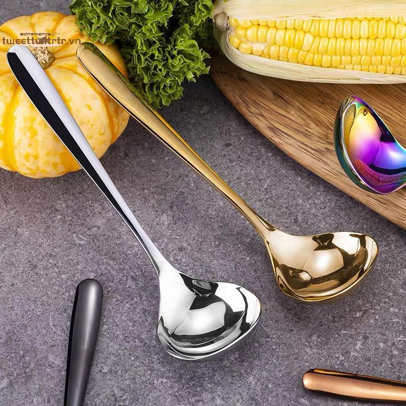 TRTR 1 Chiếc Thép Không Gỉ 304 Thìa Canh Thìa Cơm Thìa Tay Cầm Dài Thiện Đầu Lớn Dao Kéo Hộ Gia Đình Bộ Bếp Canh Spoo VN