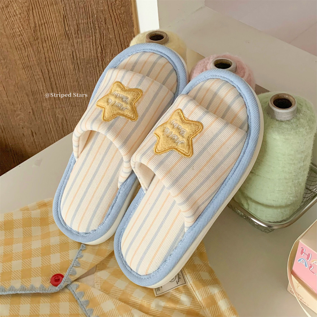 XIXITIAO Dép Vải Lanh Cotton Nhà Phong Cách Mới Phòng Ngủ Họa Tiết Dọc Nữ Xuân Hè Thoải Mái