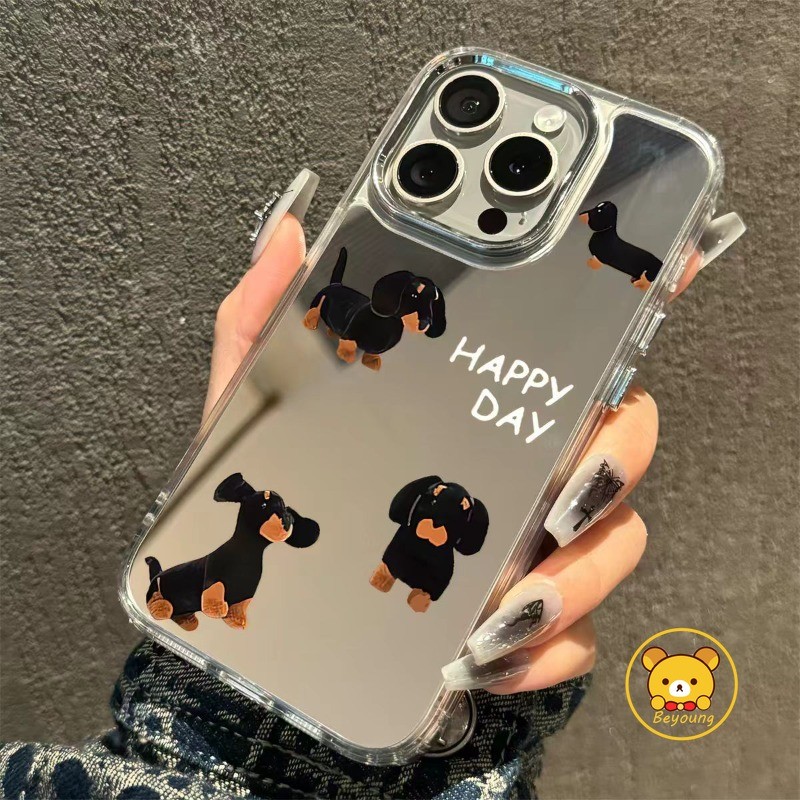 Ốp Điện Thoại Gương Dachshund Dễ Thương Cho Samsung Galaxy S26 S25 Edge S24 S23 S22 S21 S10 Plus S20 FE F55 F14 C55 M55 M52 M34 M32 M22 F22 M14 A22 Vỏ Hoạt Hình Sang Trọng