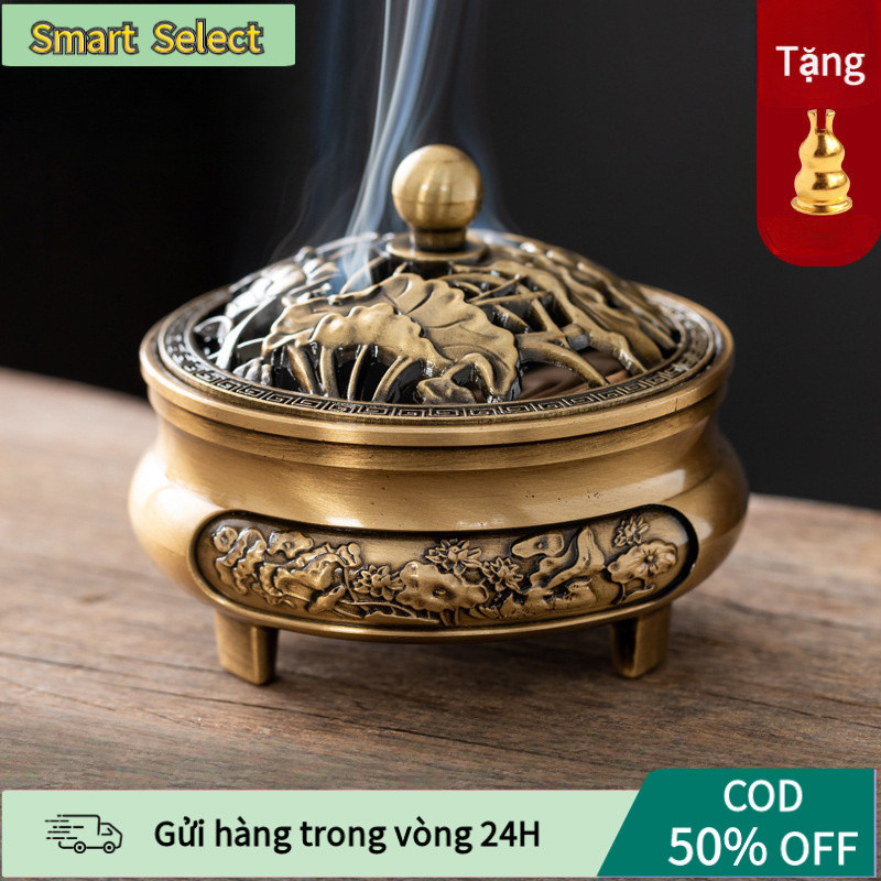 【COD】Lư xông trầm hoa sen bằng đồng cao cấp, chịu nhiệt tốt, kèm lót bông chống cháy an toàn khi sử dụng lâu dài.