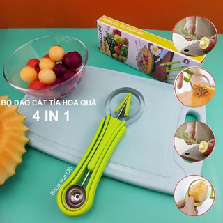 Bộ dao dĩa cắt tỉa trái cây đa năng sắc bén Bộ dao tỉa hoa quả đa năng， Set 3 món，Múc dưa hấu (tạo hình quả cầu)