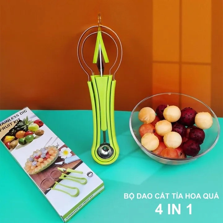 Bộ dụng cụ cắt tỉa hoa quả rau củ set 3 món inox Bộ dao tỉa hoa quả đa năng， Set 3 món，Múc dưa hấu (tạo hình quả cầu)
