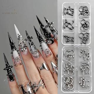 [hatheaven] 20 / 30 / 60 CÁI Hợp Kim Retro Vòng Tròn Móng Tay Nghệ Thuật Quyến Rũ 3D Phong Cách Punk Trắng Bộ Phận Móng Tay Trang Trí Móng Tay Phụ Kiện Đẹp
