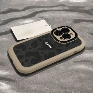 Ốp lưng IPhone 17 16 15 14 13 12 11 Pro Max XRXSMax 78 Plus Đen xám Leopard Print Sweet trường hợp điện thoại