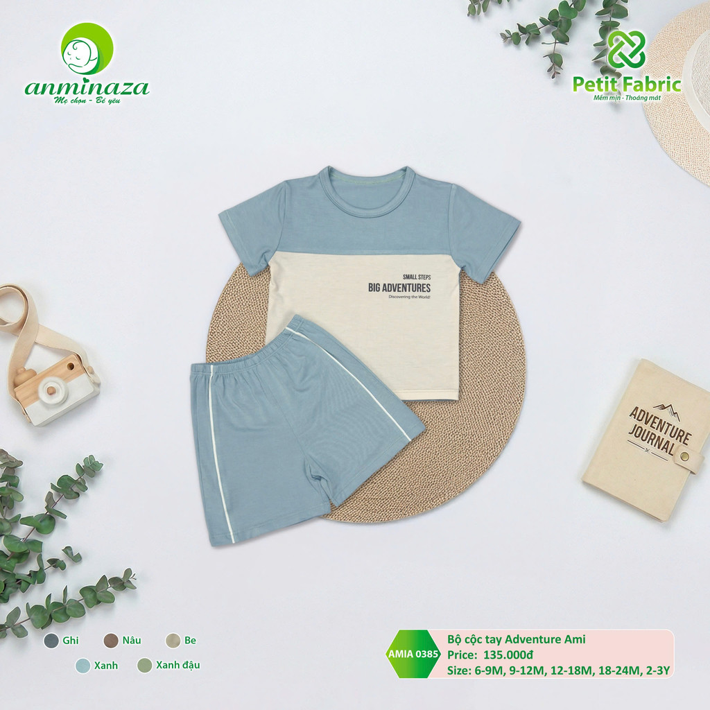 Bộ Cộc Tay Bé Trai Anminaza Vải Sợi Tre Thấm Hút Co Dãn - Hàng Chính Hãng AMI0385