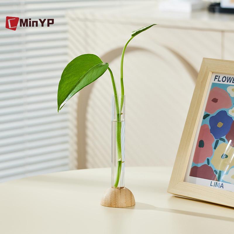 CMinYP Sáng Tạo Phong Cách Bắc Âu Tròn Thủy Tinh Pha Lê Bình Tròn Bằng Gỗ Nghệ Thuật Thủy Canh Xanh Hoa Sen Đồ Trang Trí Bình Thủy Tinh Để Bàn Trang Trí Vinh Quang