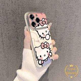 Màu Hồng Ngọt Ngào Nơ Dễ Thương Kitty Cat Cover Tương Thích Cho IPhone Air XR 15 16 12 17 13 14 11 Pro Max 15 7 8 16 14 Plus X XS Max Vỏ Cửa Sổ Lớn Mạ Điện Sang Trọng
