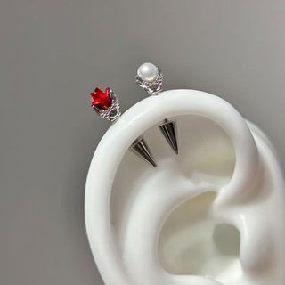 Hoa Hồng Đỏ Quỷ - Bông Tai Punk & Retro Sang Trọng, Kiểu Xương