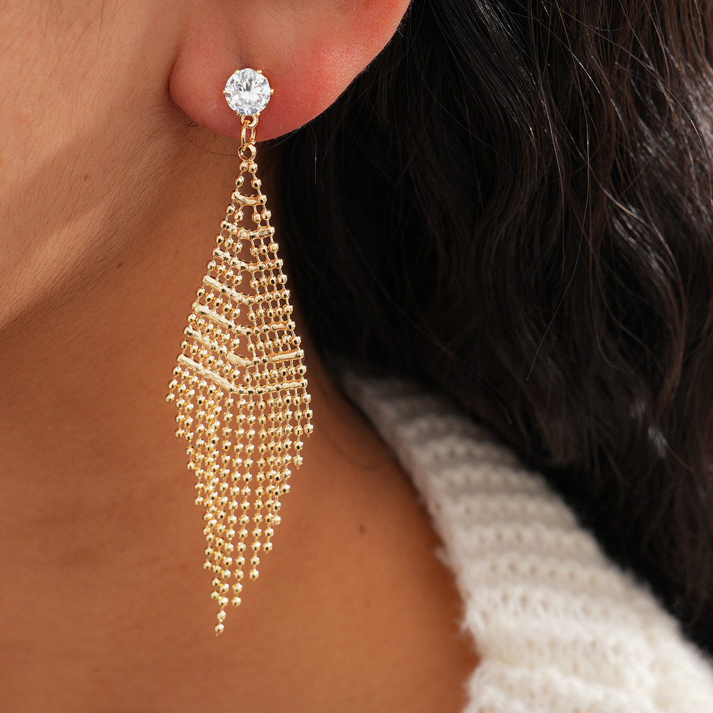 Bông tai bạc zircon tròn tua rua nhẹ và sang trọng