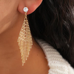 Bông tai bạc zircon tròn tua rua nhẹ và sang trọng