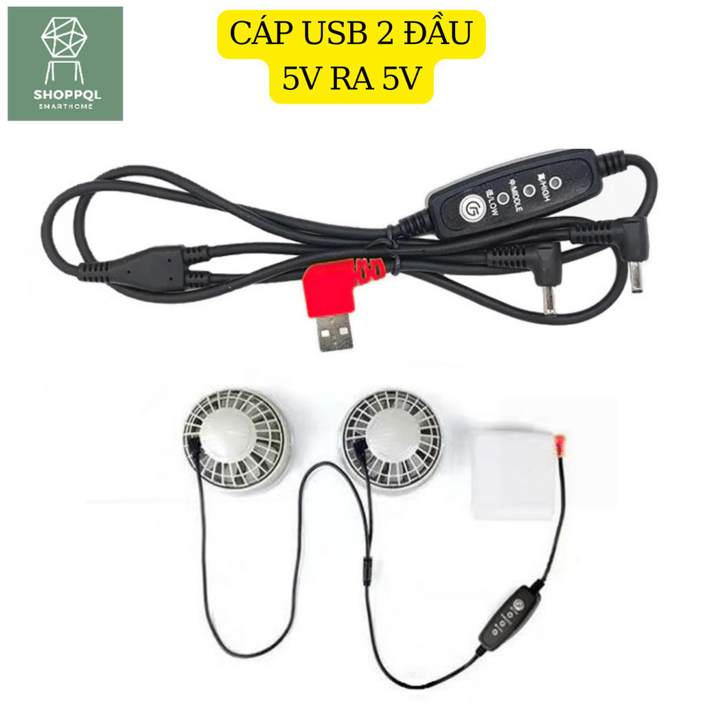 Dây kết nối quạt áo điều hòa hãng GIFV cổng usb ra điện 7V có điều khiển tốc độ.