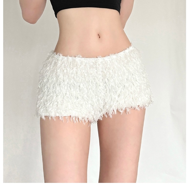 Cutenew Quần Short Ngắn Phong Cách Ngọt Ngào Lông Tơ Thấp Tầng Thể Hiện Chân, Đa Năng, Eo Xác Định, Thường Ngày