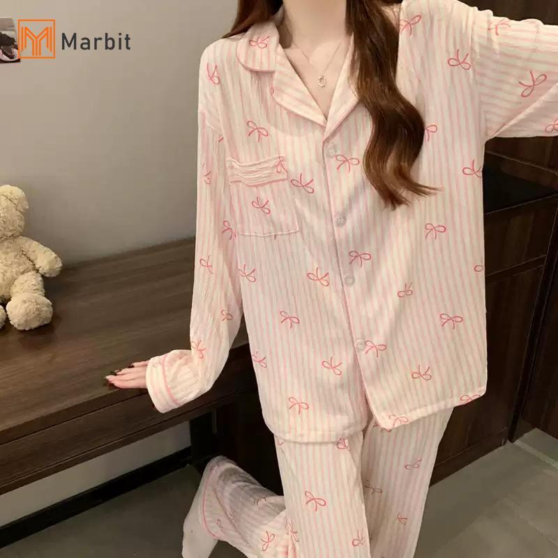 [Mar-T] Bộ đồ ngủ dài tay giải trí nơ ngọt ngào dành cho nữ