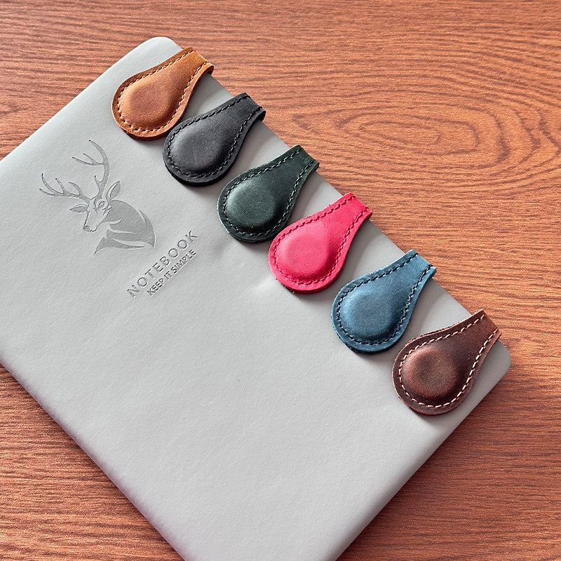Hàng sẵn có Crazy Horse Leather Hai mặt Từ tính Bookmark Clip Handmade Lớp đầu tiên Sổ tay da bò Trang trí sáng tạo dễ thương HBJ7