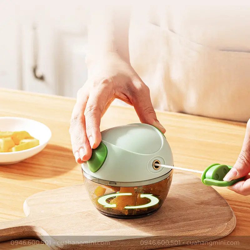 Máy Xay Đa Năng Kéo Tay, Máy Xay Mini Nhỏ Gọn, Dễ Dàng Sử Dụng Và Vệ Sinh, Xay Hành Tỏi, Rau Củ, Đồ Ăn Dặm