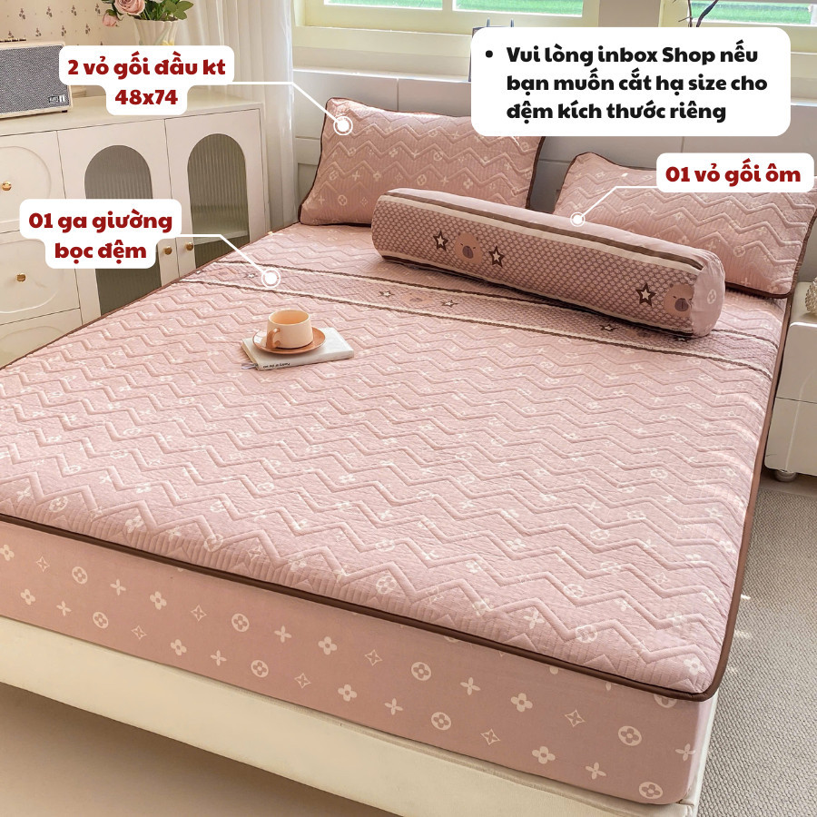 (GG2630) Bộ ga gốI 4 món chất liệu đũi bông đậu tương cao cấp, tông màu sang trọng và độ bền cao MemminbeddingLuxury
