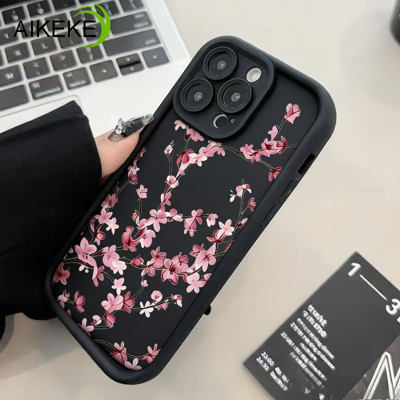 Ốp Điện Thoại Màu Trơn Hoa Đào Đơn Giản Cho iQOO Z10 Z9 Turbo Plus Z9X Z9 Lite Z8 Z7 Z7X Z7i Z6 Pro Z5 Z5X Z3 Z1 Pro 5G Vỏ Mùa Xuân Tươi Chống Rơi Ốp Lưng Mềm
