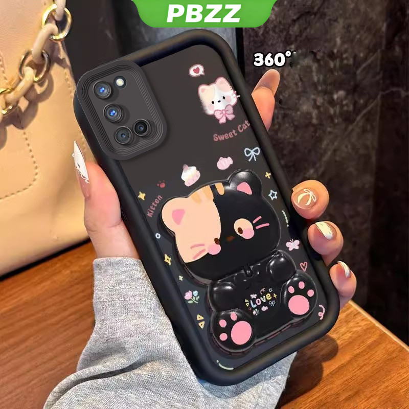 Ốp Lưng Cho OPPO A52 OPPO A92 OPPO A74 5G Vỏ Điện Thoại Vỏ Mềm Silicon Chống Sốc Thiết Kế Mới Thẩm Mỹ Mèo Hoạt Hình Có Giá Đỡ Cho Gương JTMMZJ01