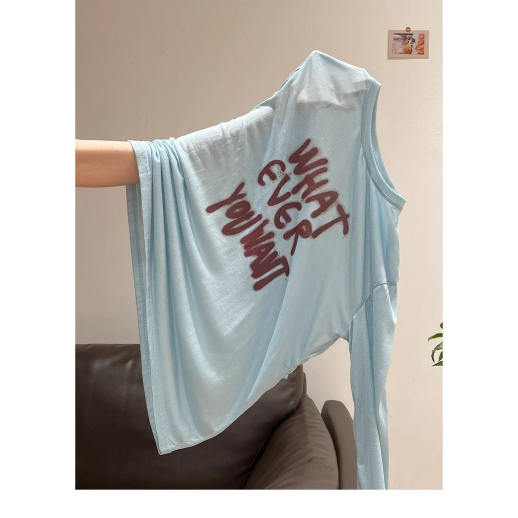 Milyfashion Loose Size Lớn Chữ Graffiti Dài Tay T Nhẹ Phù Hợp Với Tất Cả Trận Đấu Áo Chống Nắng Top Nữ
