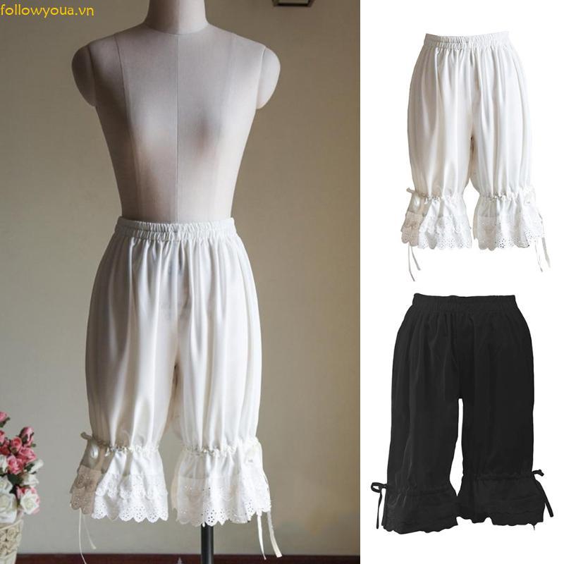 Fashion Quần Short Bloomers Gothic Vintage với Ren Xù và Hem Đèn Lồng Bí Ngô
