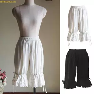 Fashion Quần Short Bloomers Gothic Vintage với Ren Xù và Hem Đèn Lồng Bí Ngô