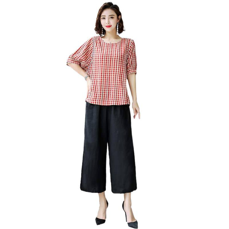 Bộ trang phục Xuân Thu Hè mới dành cho các bà mẹ, thời trang nữ trung niên, bộ hai mảnh cỡ lớn, phong cách thường ngày.