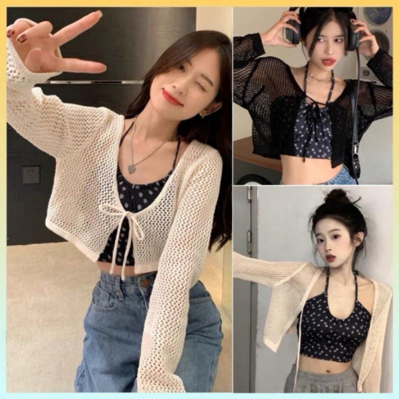 ÁO KHOÁC LƯỚI CARDIGAN CỘT DÂY PHONG CÁCH ĐÁNH CÁ MÙA HÈ LQC822 - Sam botique