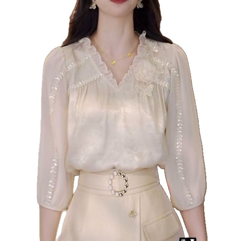 Áo sơ mi cơ bản thanh lịch và thời trang, mẫu mới mùa xuân, gọn gàng, trẻ trung, giảm tuổi, tôn dáng, đa năng.