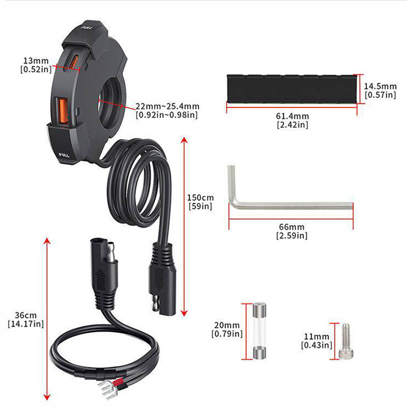 SEAMETAL Xe Máy USB Sạc Nhanh 30W Type-C Cổng Điện Thoại Di Động Ổ Cắm Điện Tay Cầm Chống Nước Gắn Chân Đế Sạc