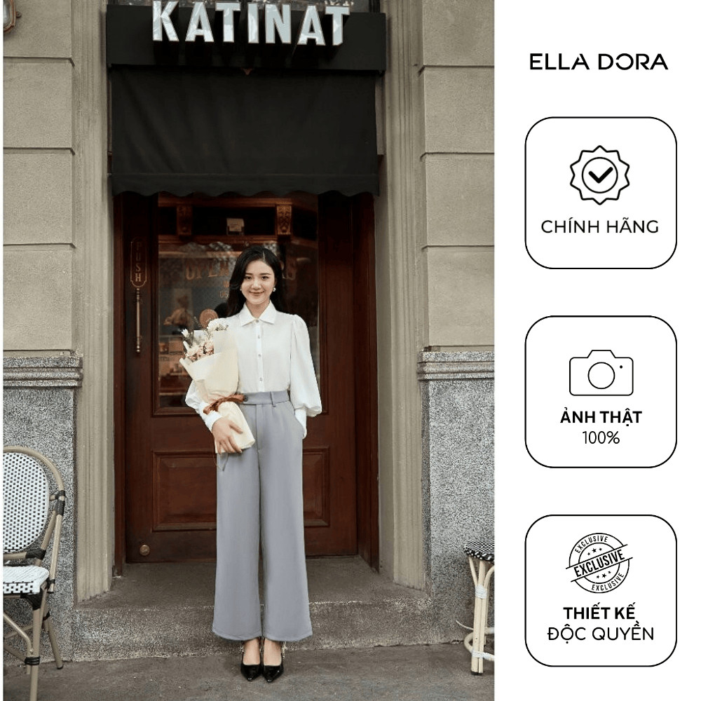 Quần tây nữ ELLA DORA dáng suông gấp li form đẹp thanh lịch màu ghi dễ phối đồ công sở đi làm [Q13]