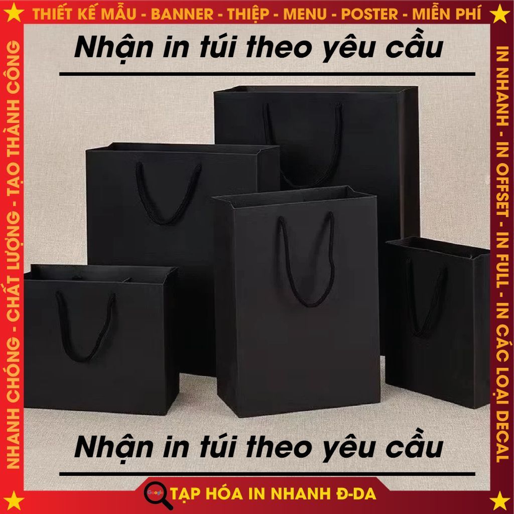 Túi giấy ivory cao cấp túi quà tặng màu đen trắng, nhận in túi logo túi theo yêu cầu, in tối thiểu 10 túi