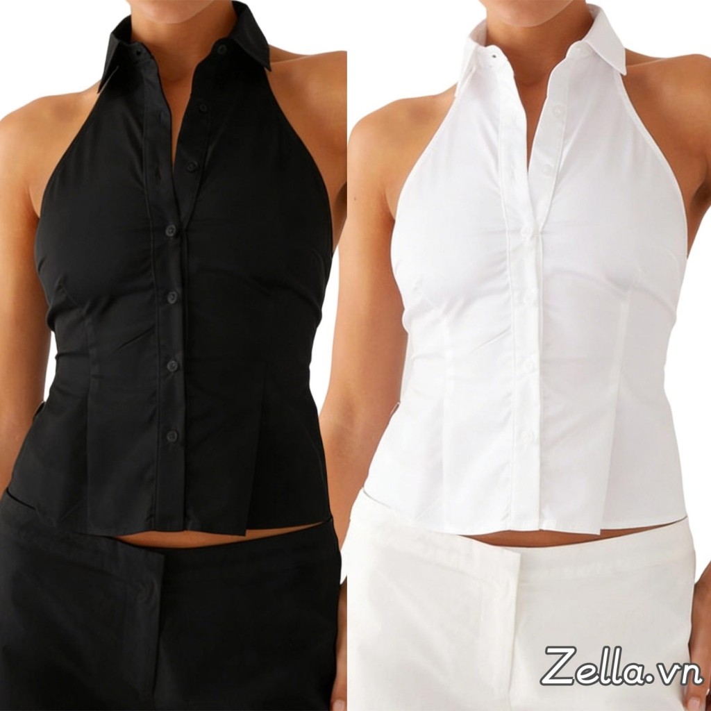 Áo vest nữ thời trang mùa hè với nút lên dây và ve áo thắt lưng